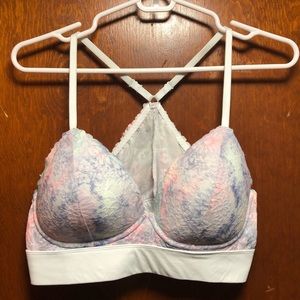 PINK pastel floral racerback bralette Large